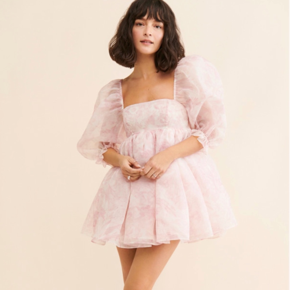 Selkie X Nuuly Puff Organza Mini Dress in Pink